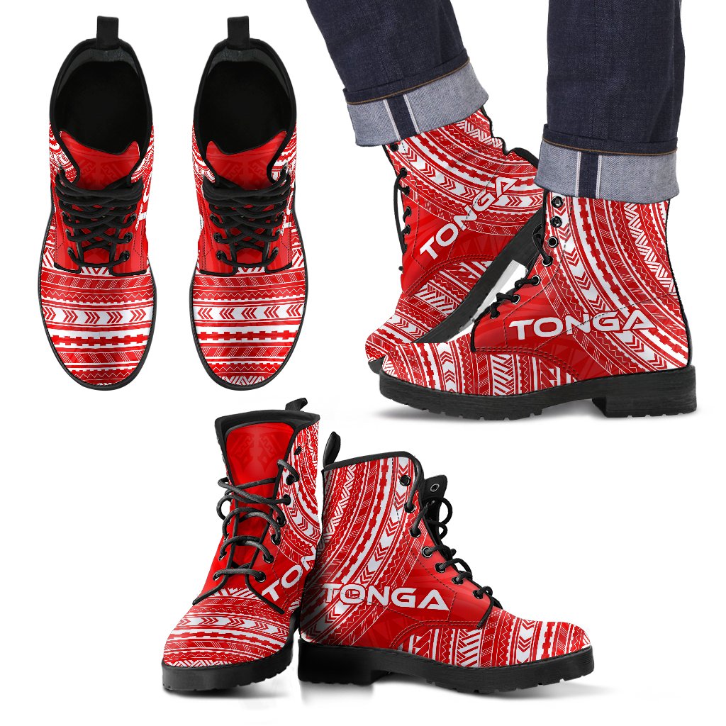 tonga Leather Boots - Polynesian Flag Chief Version Black - Polynesian Pride
