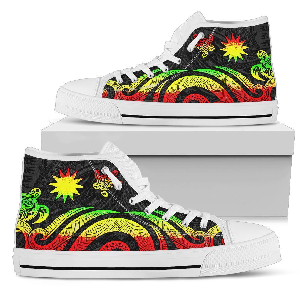 Nauru High Top Canvas Shoes - Reggae Tentacle Turtle Unisex White - Polynesian Pride