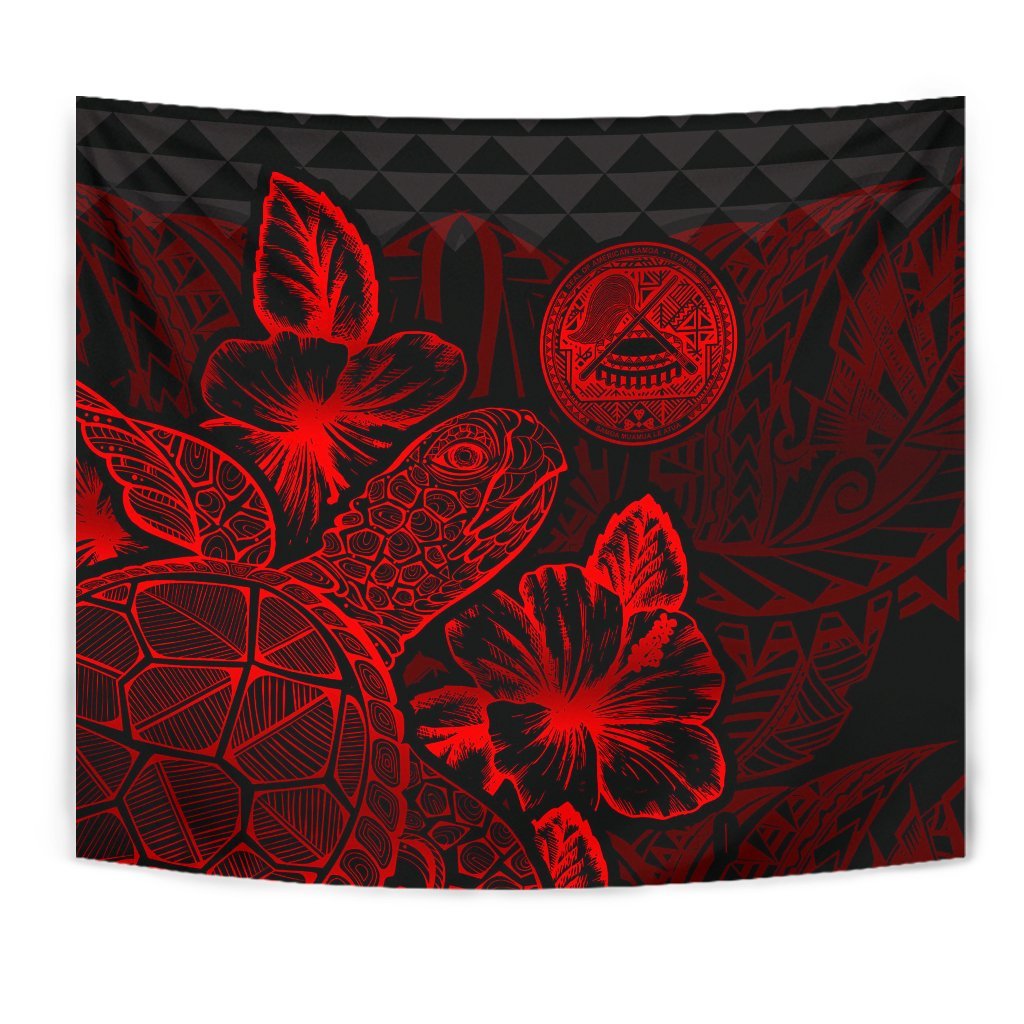 American Samoa Tapestry - Turtle Hibiscus Pattern Red - Polynesian Pride