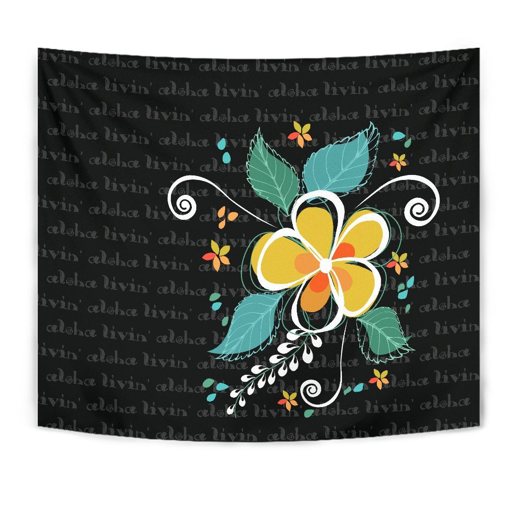Aloha Hibiscus Art Tapestry Wall Tapestry Black - Polynesian Pride