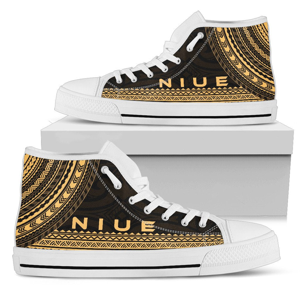 Niue High Top Shoes - Polynesian Gold Chief Version Unisex White - Polynesian Pride