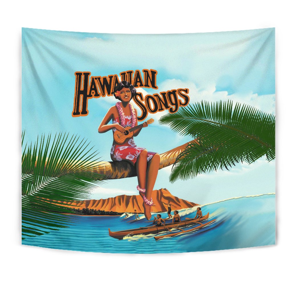 Hawaiian Song Tapestry Wall Tapestry White - Polynesian Pride
