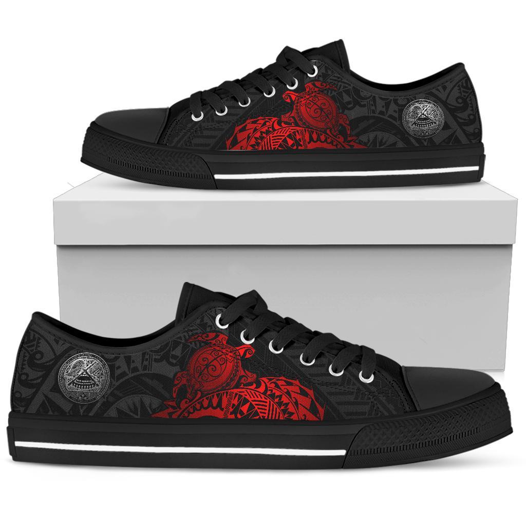 American Samoa Polynesian Low Top Shoes - Polynesian Turtle (Full Red) - Polynesian Pride