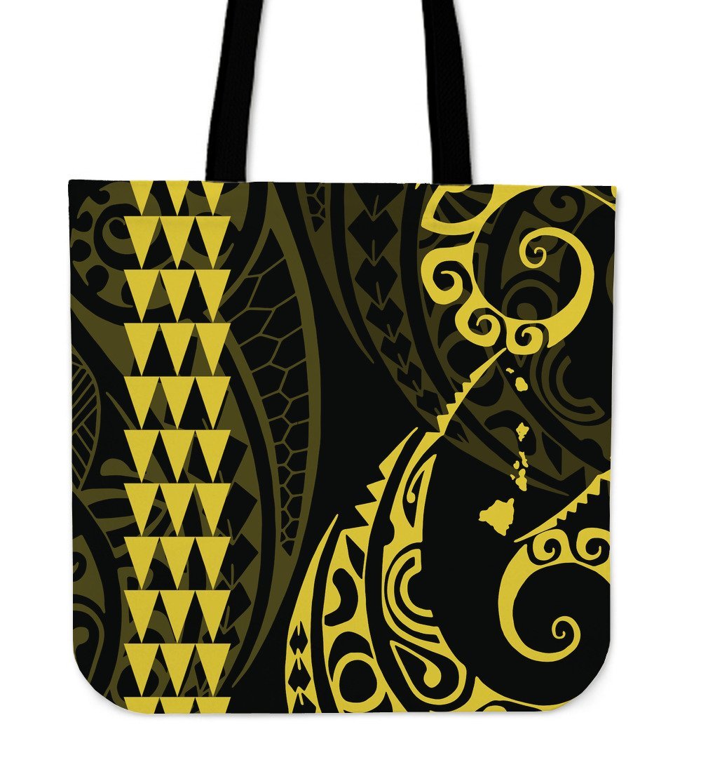 Hawaii Kakau Yellow Polynesian Tote Bag Tote Bag One Size Yellow - Polynesian Pride