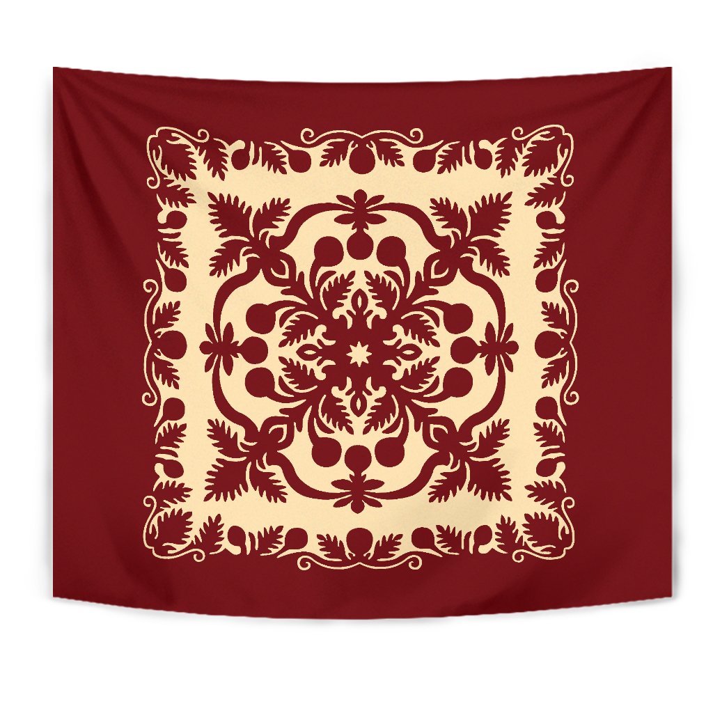 Hawaiian Quilt Royal Tapestry Wall Tapestry Red - Polynesian Pride
