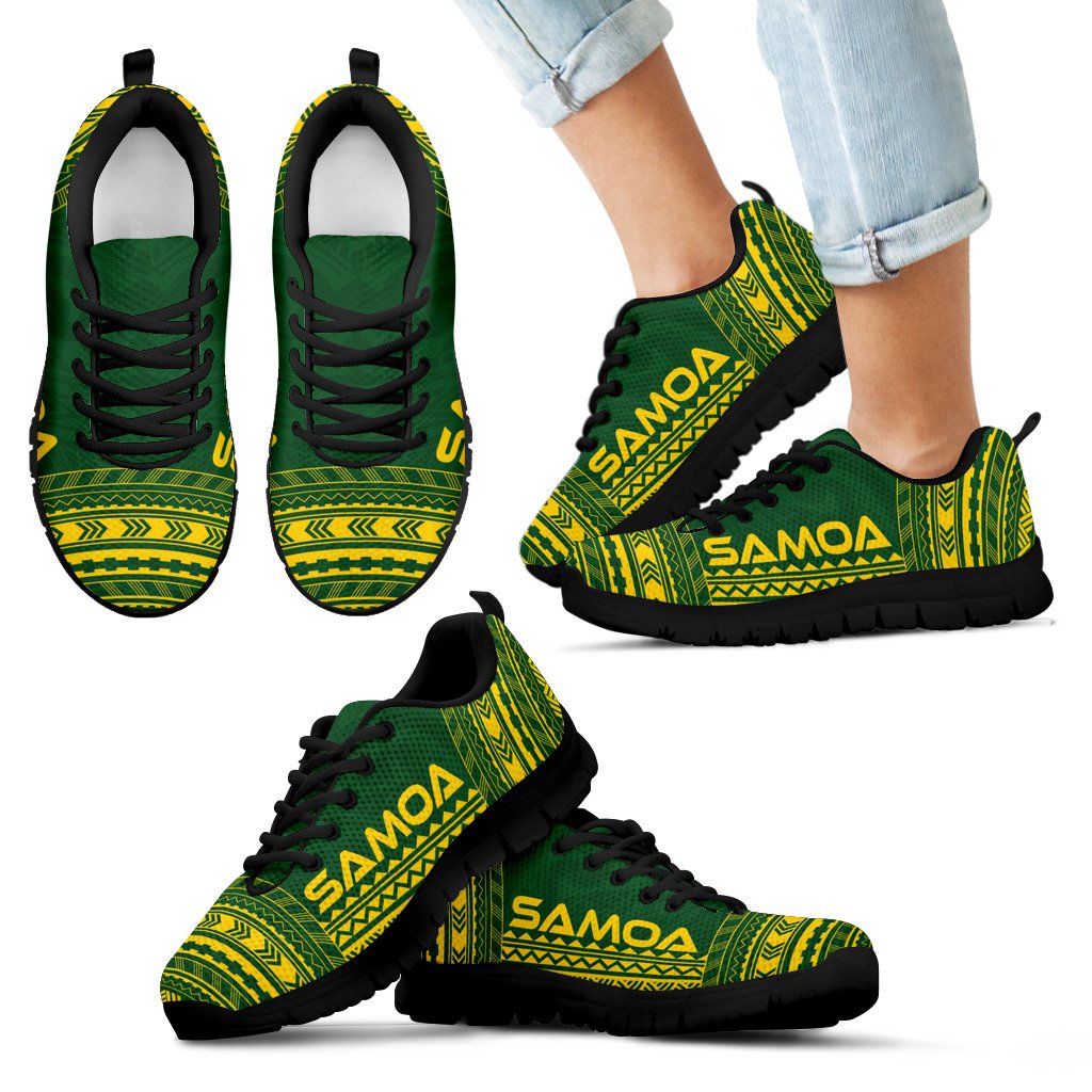 Samoa Sneakers - Samoa Polynesian Chief Tattoo Green Yellow Version - Polynesian Pride