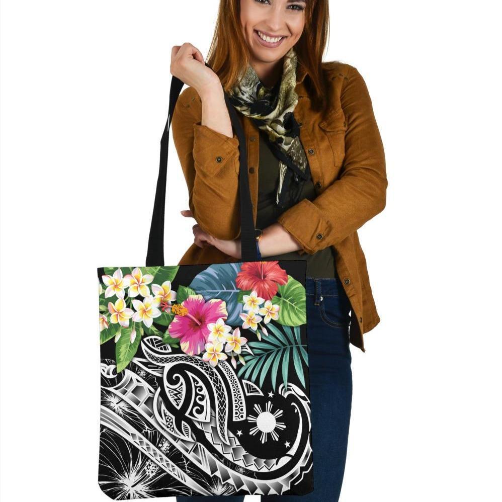 The Philippines Tote Bag - Summer Plumeria (Black) Tote Bag One Size Black - Polynesian Pride