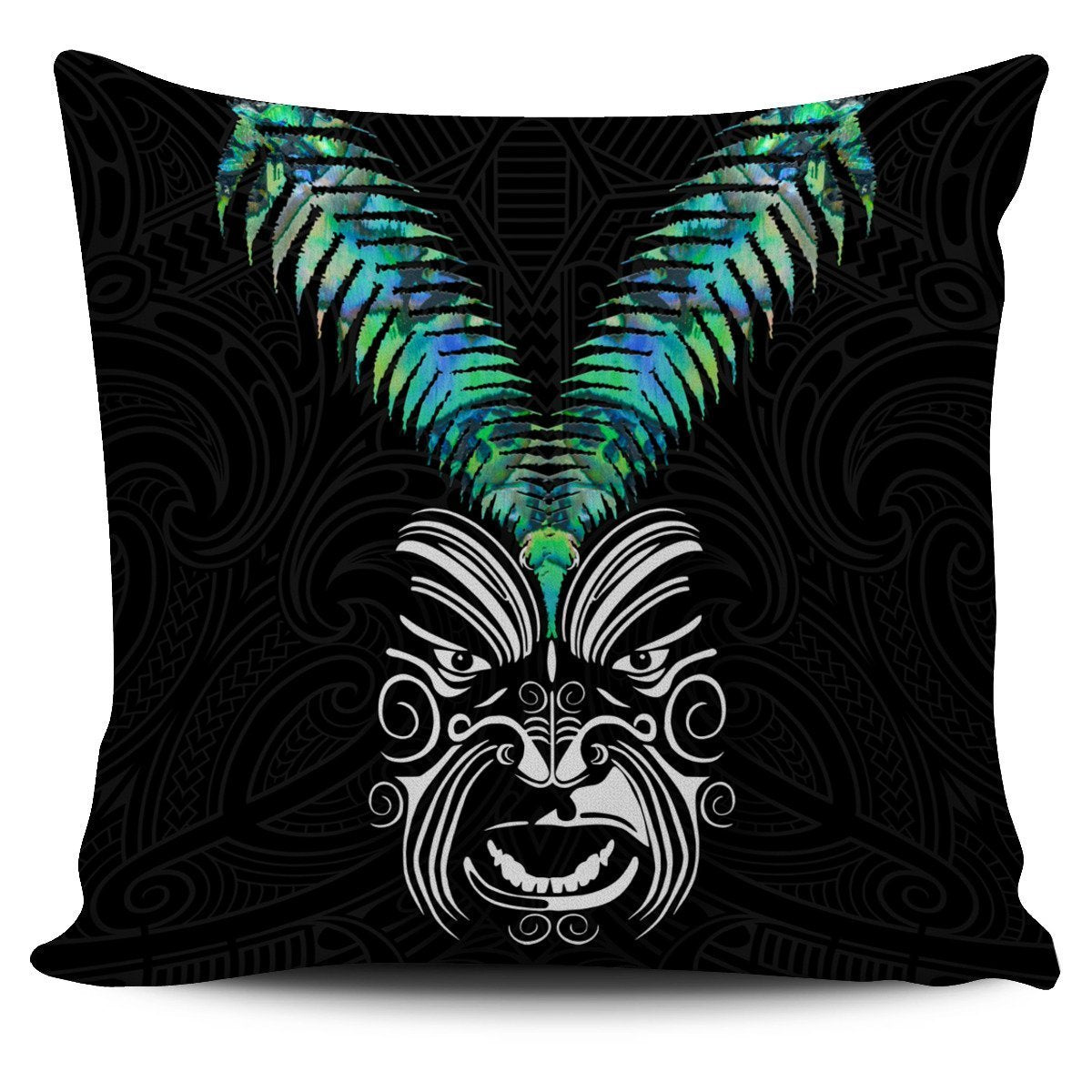 New Zealand Maori Moko Pillow Cover Paua Shell Pillow Cover One Size Black - Polynesian Pride