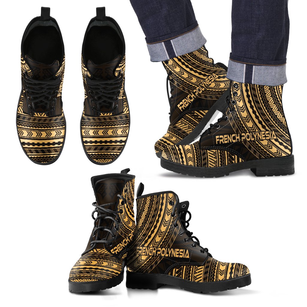 French Polynesia Leather Boots - Polynesian Gold Chief Version Black - Polynesian Pride
