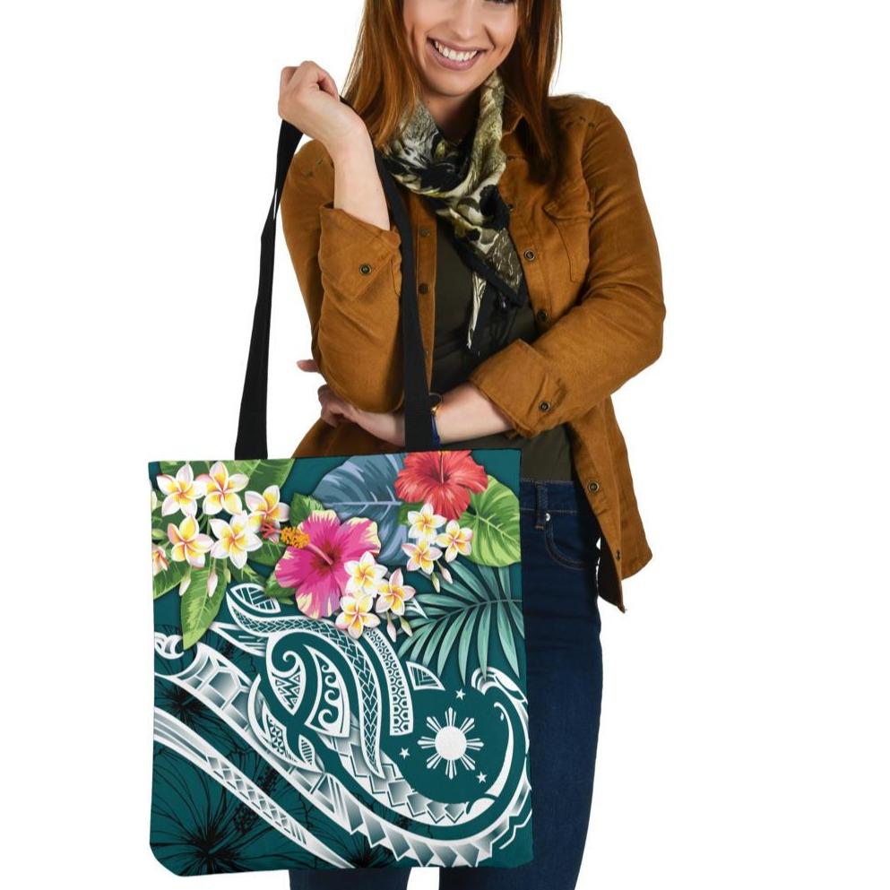 The Philippines Tote Bags - Summer Plumeria (Turquoise) Tote Bag One Size Turquoise - Polynesian Pride