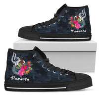 Vanuatu Polynesian High Top Shoes - Tropical Flower Unisex Black - Polynesian Pride