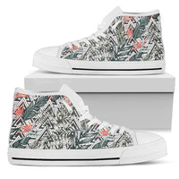 Hawaiian Shoes - Tropical Palm Leaves And Flowers High Top Shoes Womens High Top White - Polynesian Pride