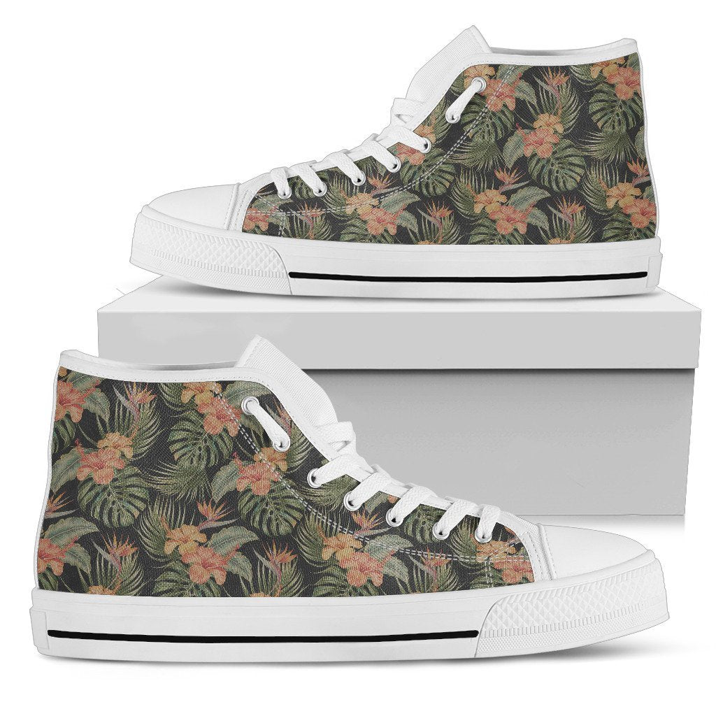 Hawaiian Shoes - Tropical Hibiscus Monstera Leaf High Top Shoes Womens High Top White - Polynesian Pride