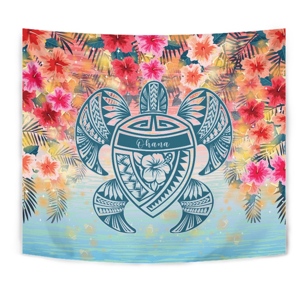 Hawaii Turtle Ohana Stary Night Hibiscus Tapestry - Polynesian Pride
