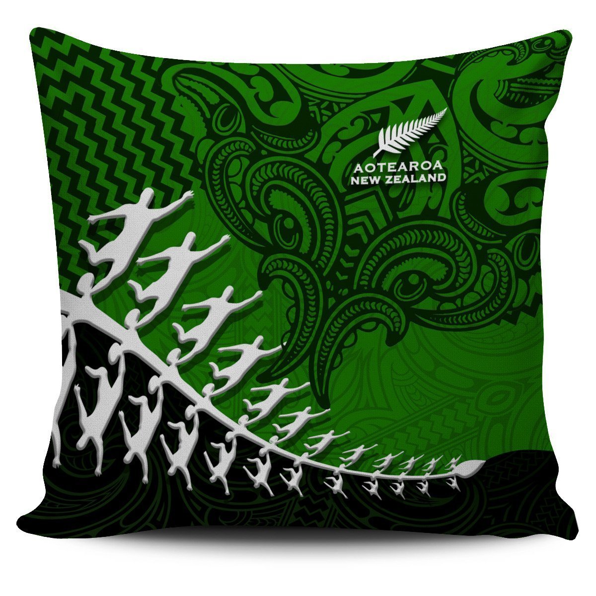 New Zealand Silver Fern Pillow Cover, Maori Manaia Rugby Player - Polynesian Pride