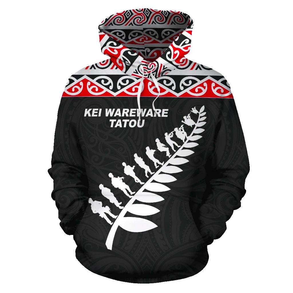 Lest We Forget ANZAC Fern Hoodie, Maori Poppies Pullover Hoodie Unisex Black - Polynesian Pride