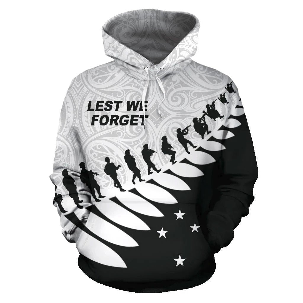 New Zealand ANZAC Hoodie, Lest We Forget Poppies Maori Pullover Hoodie Unisex Black - Polynesian Pride