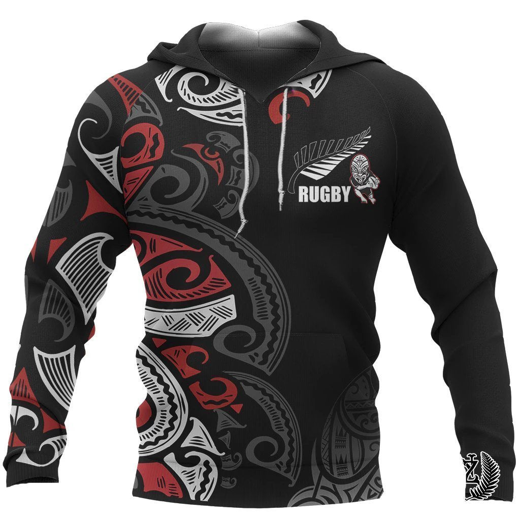 Maori Hoodie Rugby Unisex Black - Polynesian Pride