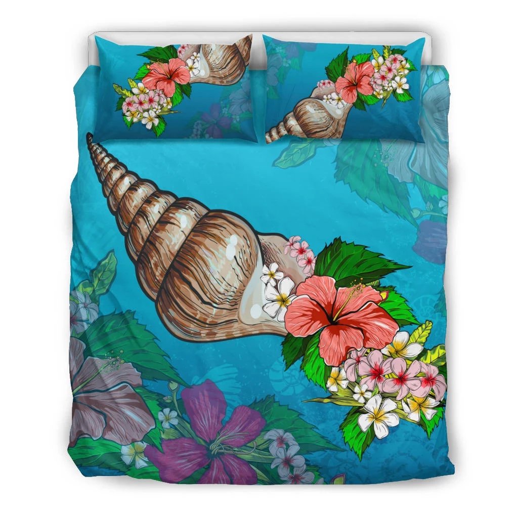 Hawaiian Snail Hibiscus Plumeria Polynesian Bedding Set Black - Polynesian Pride