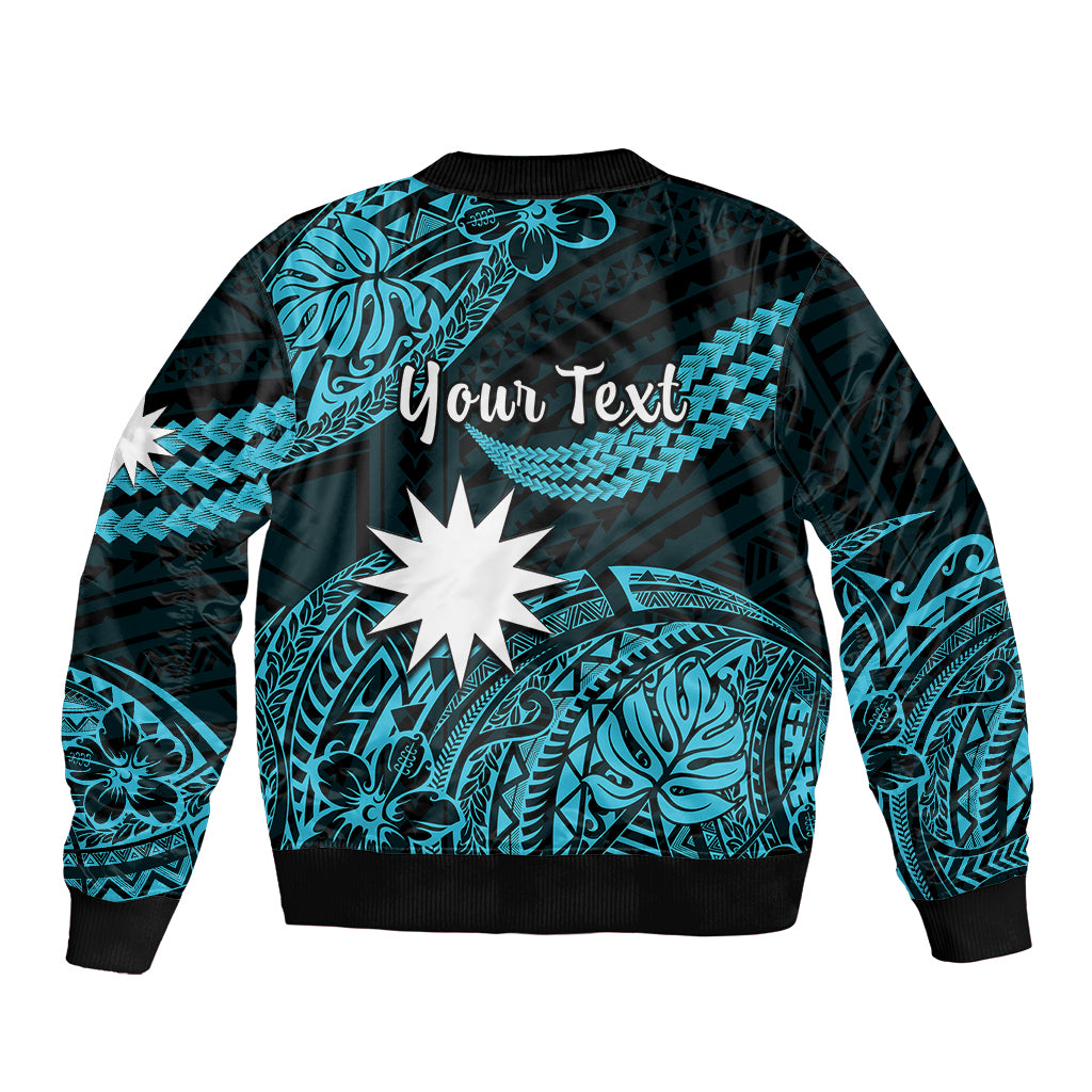 (Custom Personalised) Nauru Polynesian Hibiscus Naoero Turquoise Bomber Jacket LT14 - Polynesian Pride