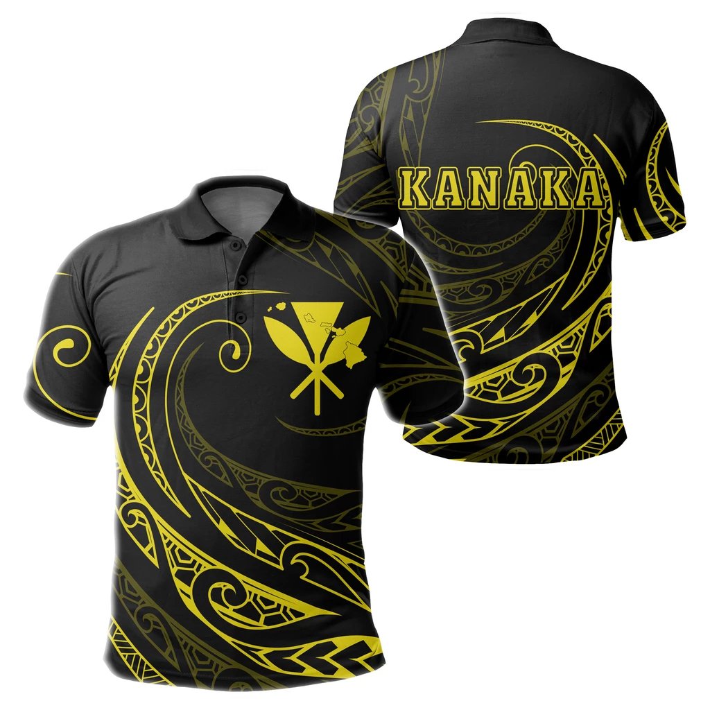 Kanaka Polo Shirt Frida Style Yellow Unisex Black - Polynesian Pride