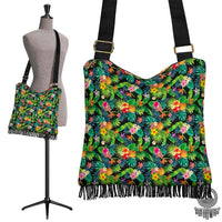 Hawaii Tropical Pattern With Pineapples, Palm Leaves And Flowers. Crossbody Boho Handbag Crossbody Boho Handbag One Size Green - Polynesian Pride