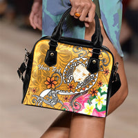 Fiji Custom Personalised Shoulder Handbag - Turtle Plumeria (Gold) - Polynesian Pride