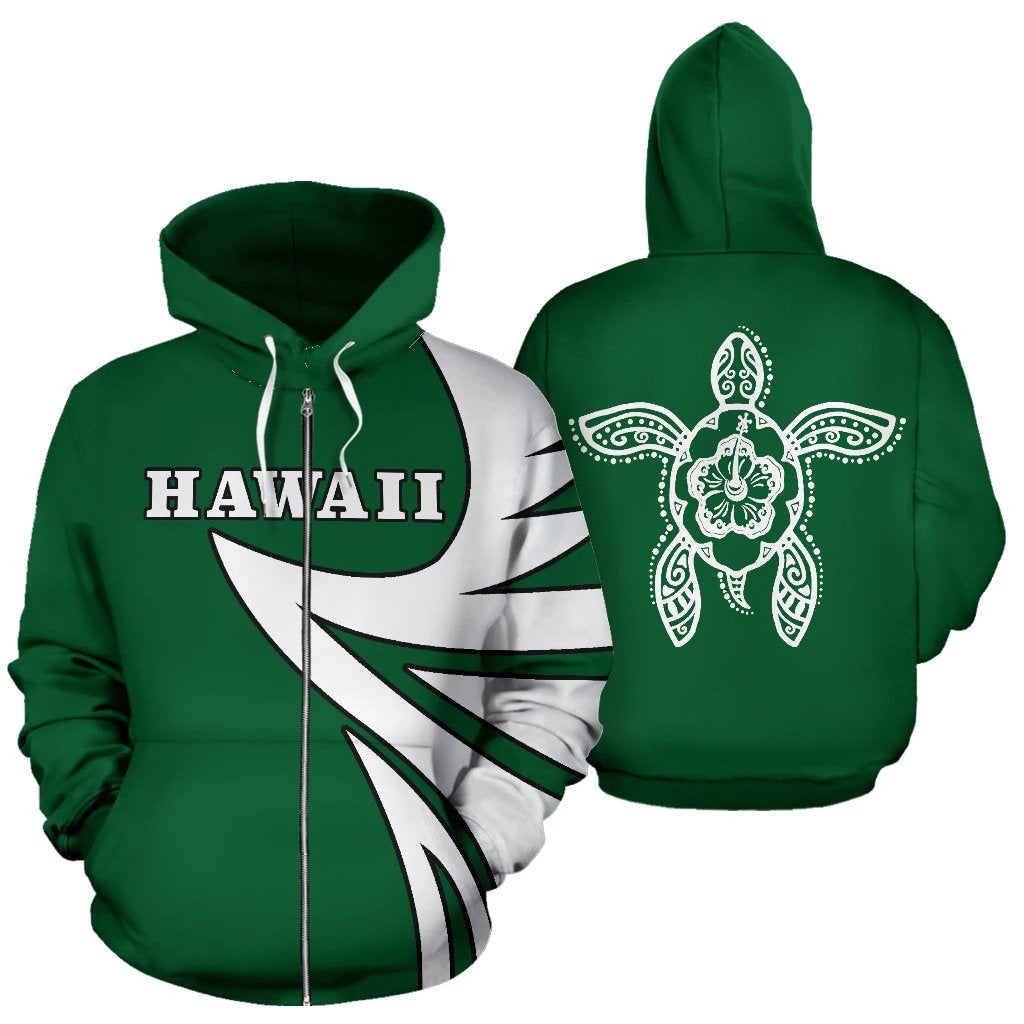 Hawaii Turtle Zip up Hoodie Warrior Style Unisex White - Polynesian Pride