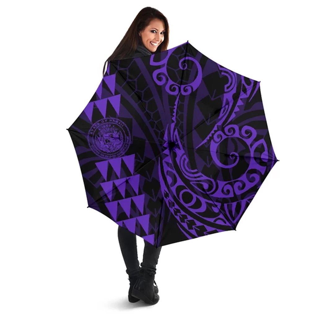 Seal Of Hawaii Polynesian Umbrella Purple - Circle Style Umbrella One Size Purple - Polynesian Pride
