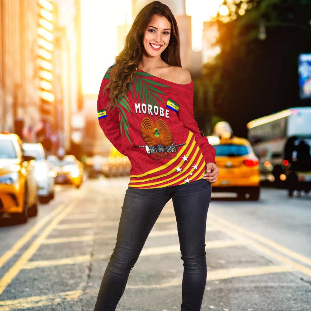 Morobe Province Off Shoulder Sweater Coconut PNG LT13 - Polynesian Pride