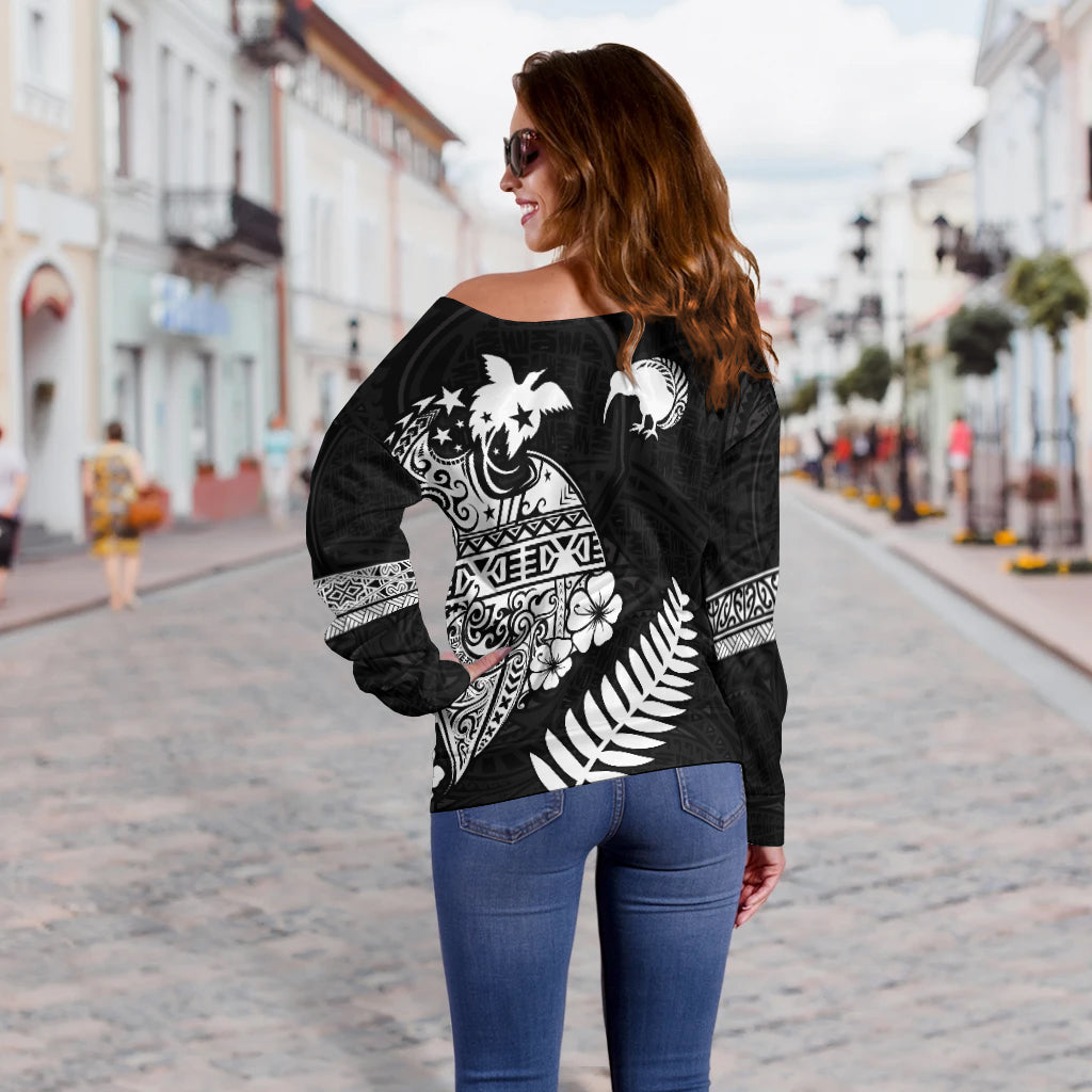 Papua New Guinea and New Zealand Off Shoulder Sweater Maori Polynesian LT13 - Polynesian Pride