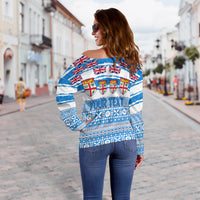 (Custom Personalised) Fiji Polynesian Off Shoulder Sweater Fijian Tropical Flowers LT13 - Polynesian Pride