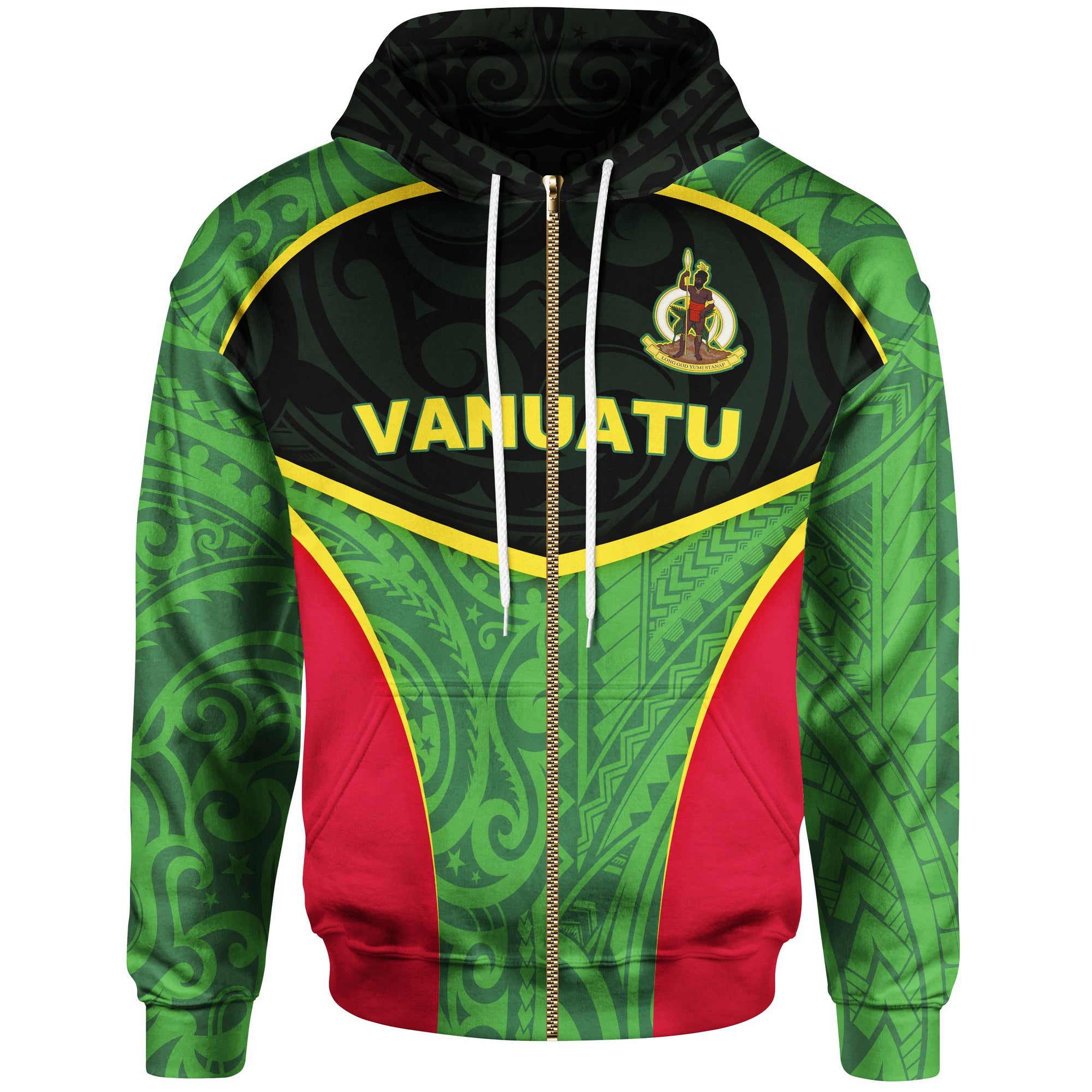 Vanuatu Polynesian Zip up Hoodie Flag Sport Style Unisex Green - Polynesian Pride