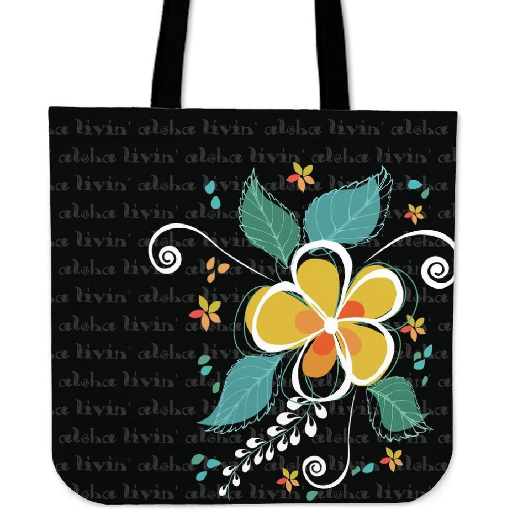 Aloha Hibiscus Art Tote Bag Tote Bag One Size Black - Polynesian Pride