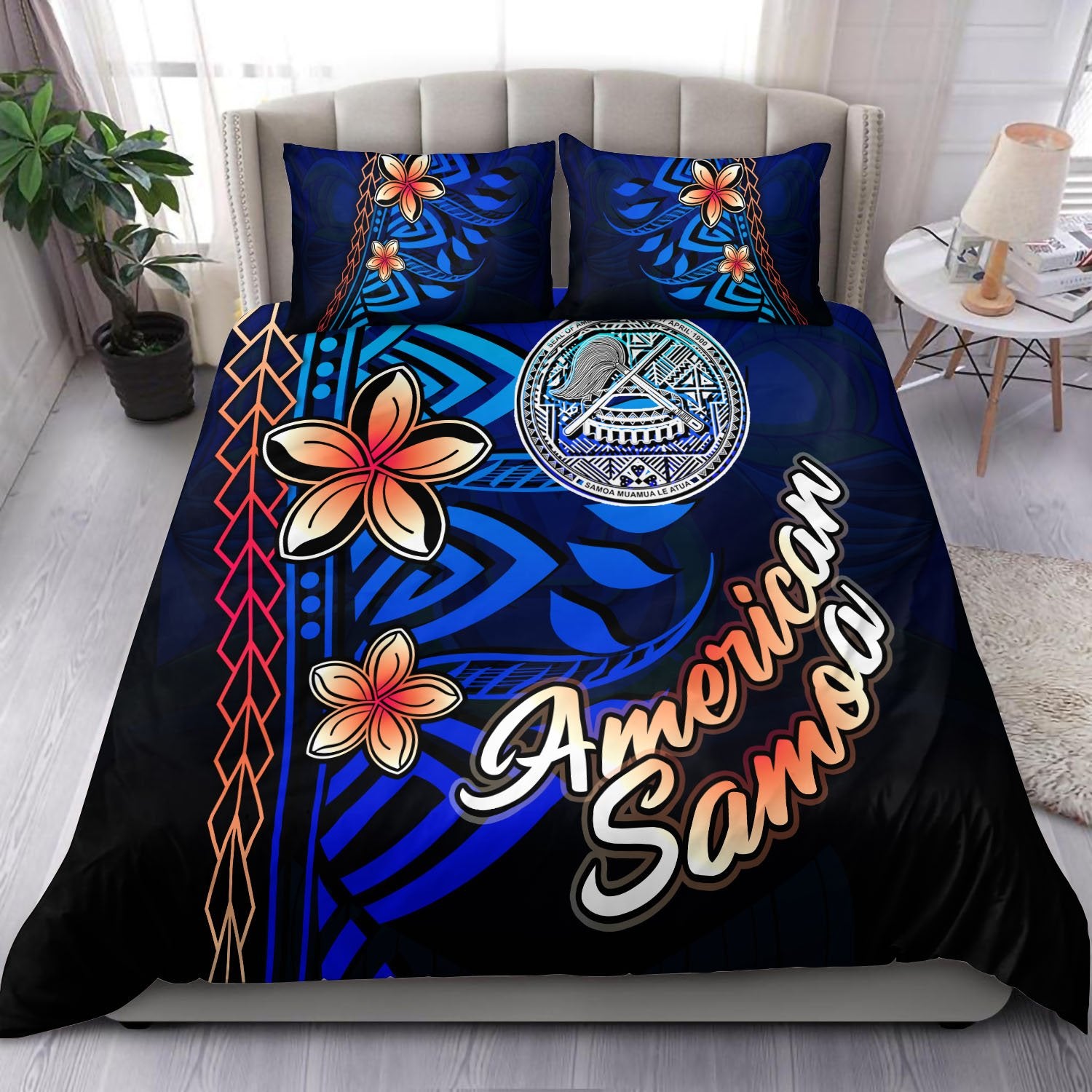 American Samoa Bedding Set - Vintage Tribal Mountain Blue - Polynesian Pride