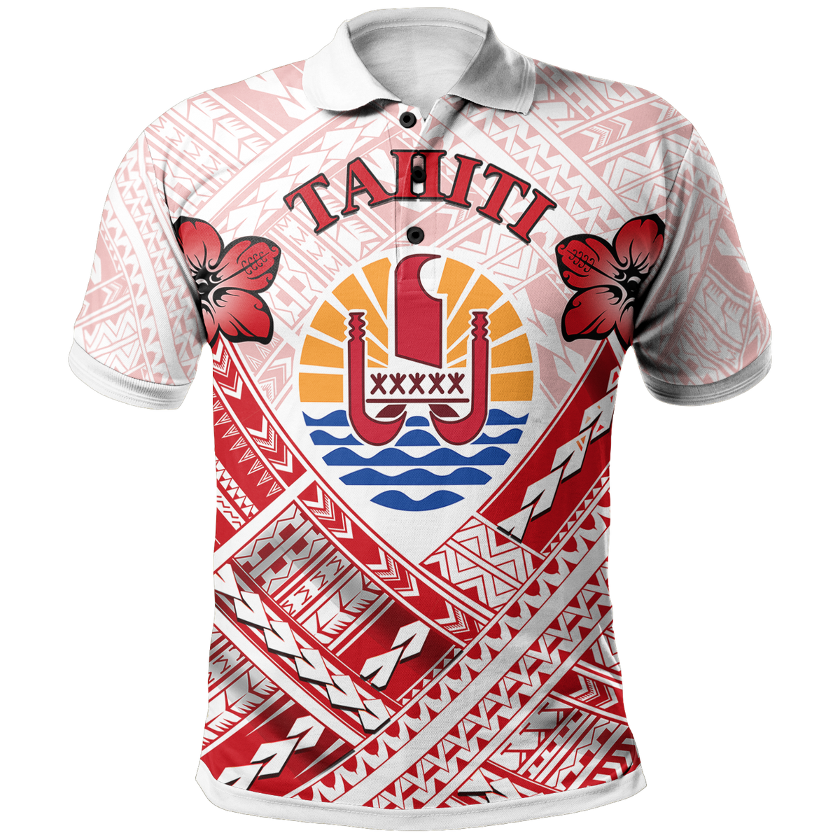 Tahiti Polynesian Polo Shirt Tahiti Flag Camisole Hibiscus Style Unisex White - Polynesian Pride