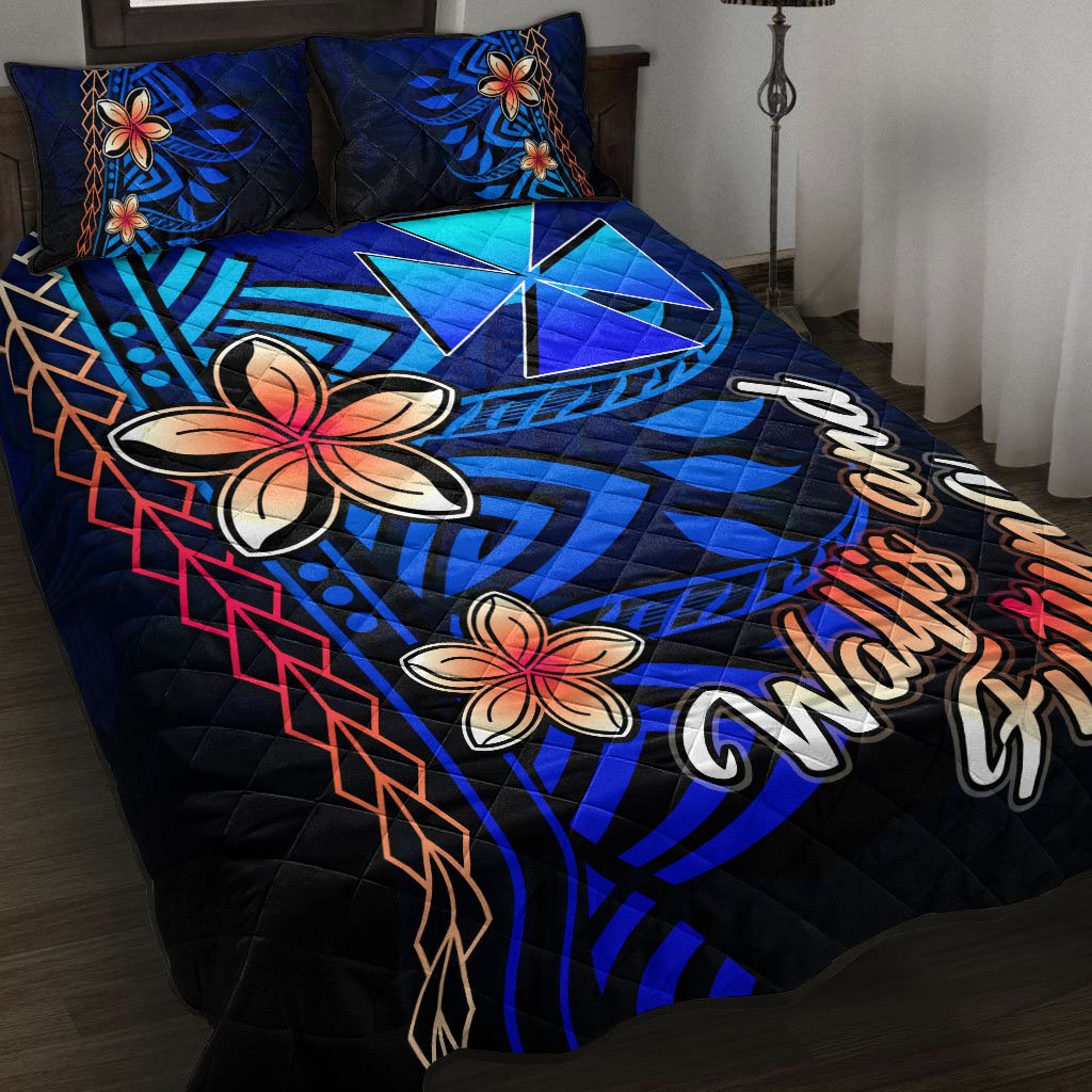 Wallis and Futuna Quilt Bed Set - Vintage Tribal Mountain Blue - Polynesian Pride