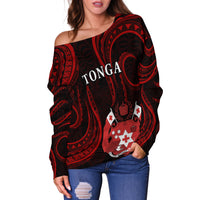 Tonga Pattern Off Shoulder Sweater Always Proud LT13 - Polynesian Pride