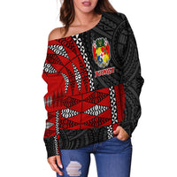 Tonga Off Shoulder Sweater Tongan Pattern Mix Polynesian LT13 - Polynesian Pride