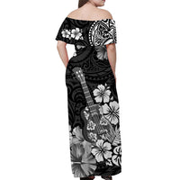 Hawaii Off Shoulder Long Dress Polynesia Black Ukulele Flowers LT13 - Polynesian Pride