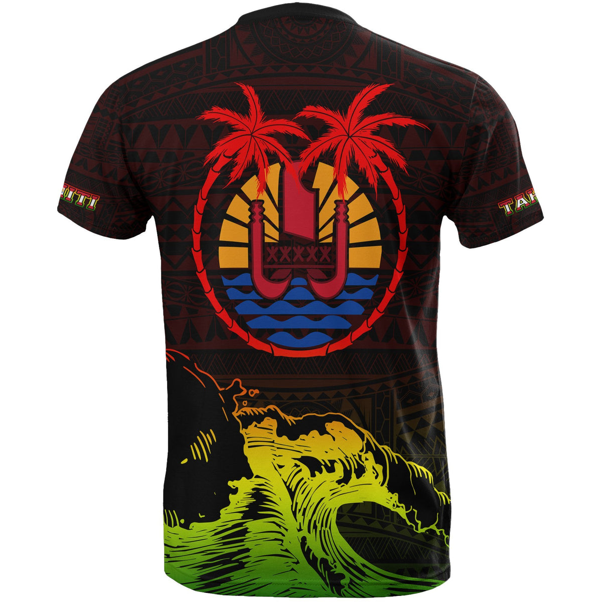 Tahiti T Shirt Tahiti Islands Coat of Arms Sunset Reggae T Shirt A0 - Polynesian Pride