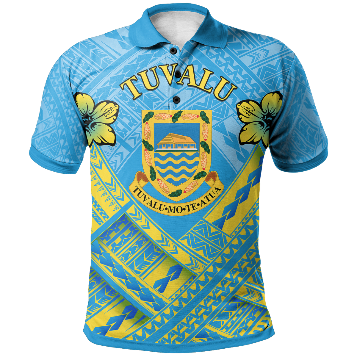 Tuvalu Polynesian Polo Shirt Tuvalu Flag Camisole Hibiscus Style Unisex Blue - Polynesian Pride