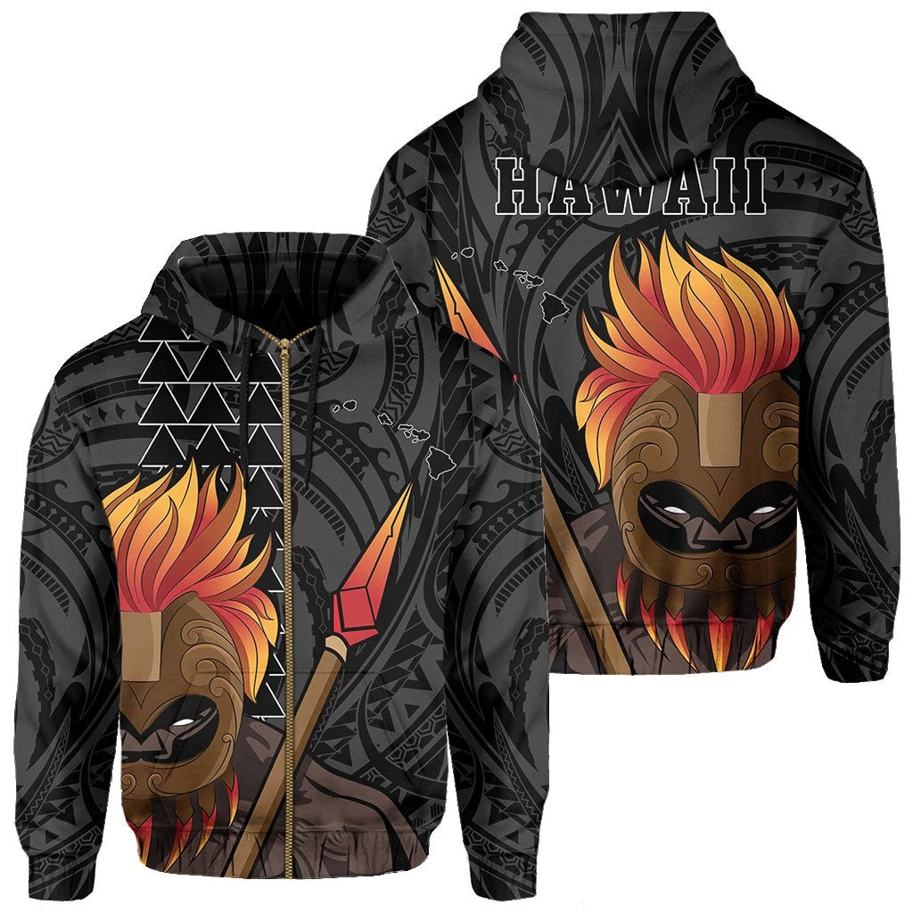 Hawaii Polynesia Legend White Kanaka Warrior Hoodie (Zip) Unisex White - Polynesian Pride