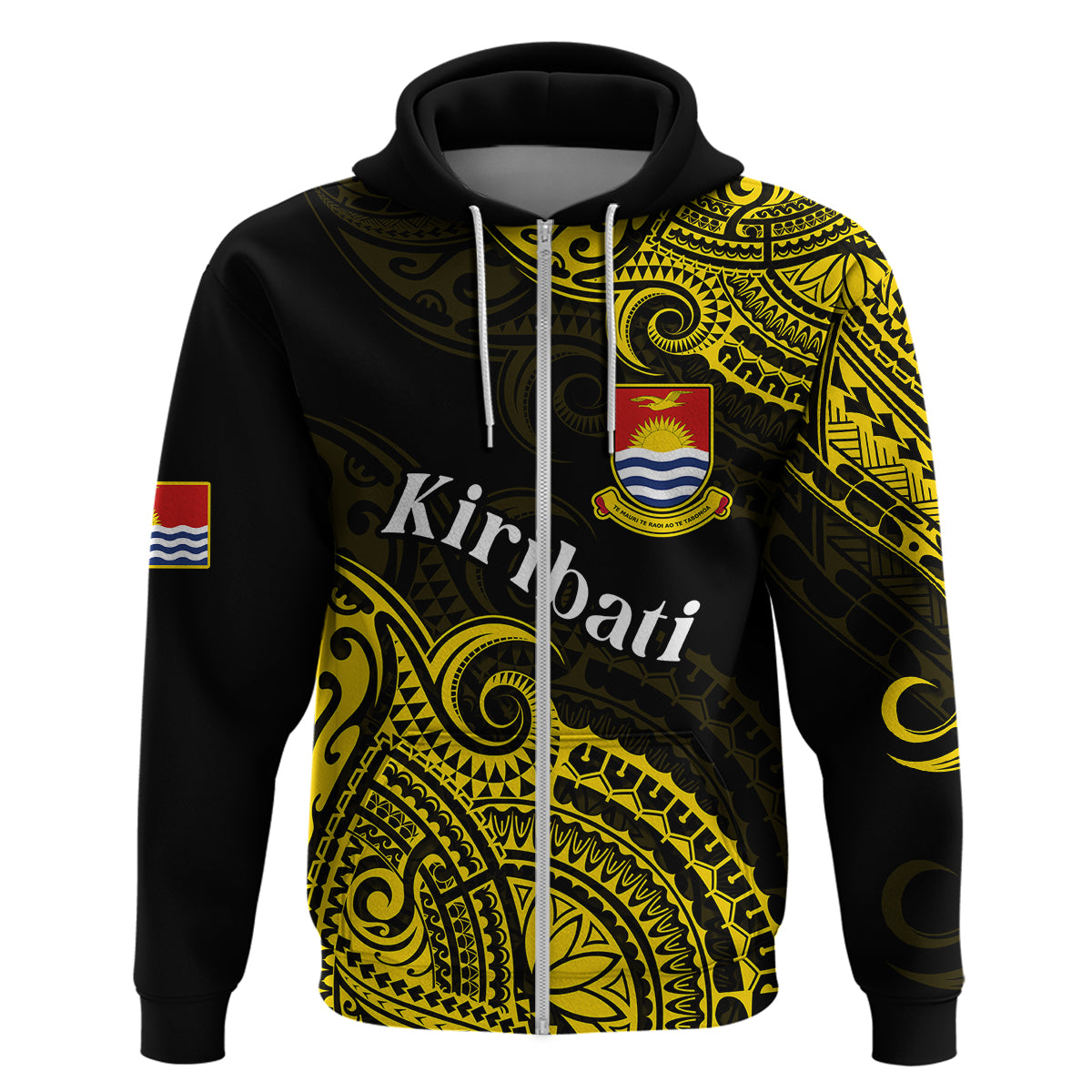 Custom Ribaberiki Kiribati Coat of Arms Mix Yellow Polynesian Hoodie LT14 - Polynesian Pride