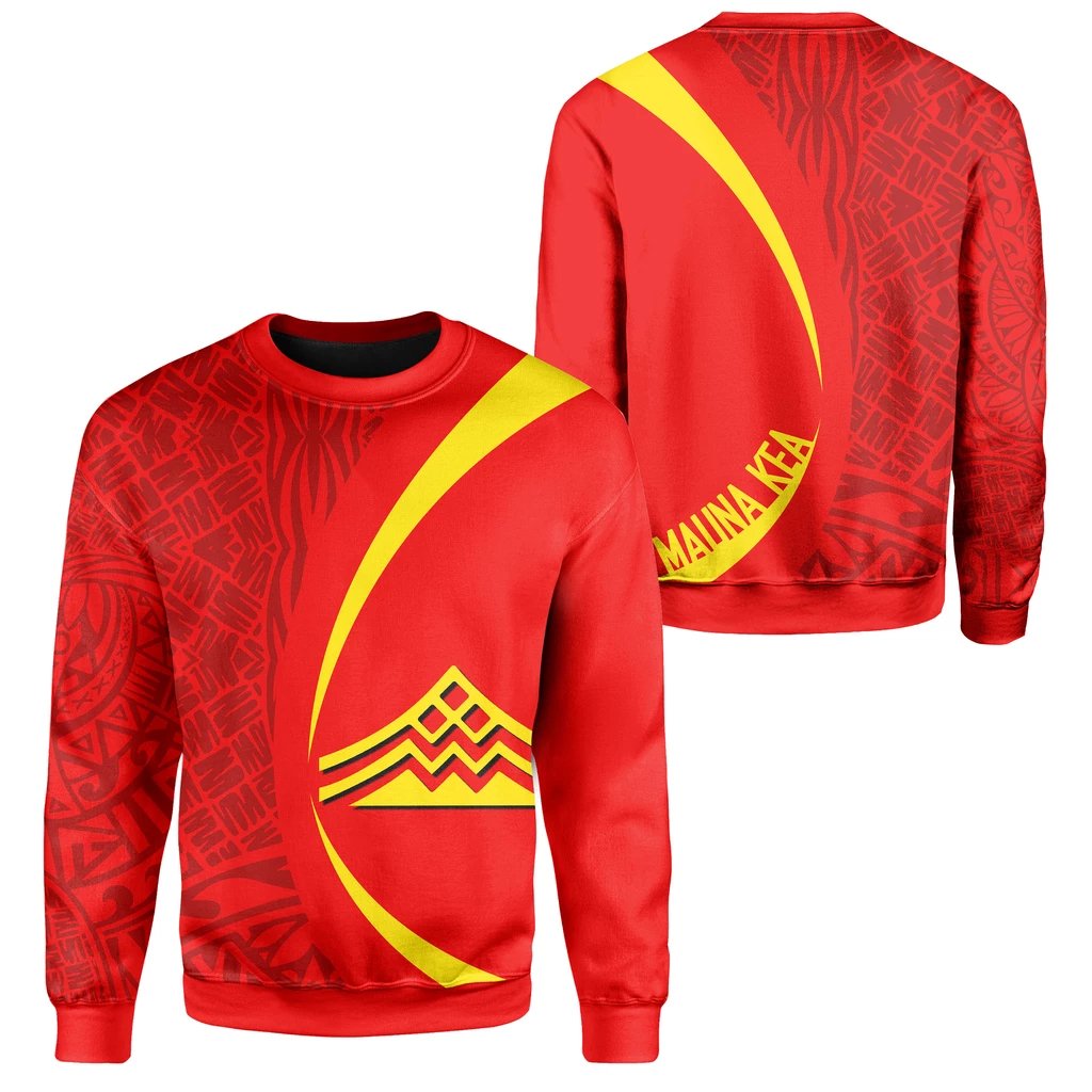 Hawaiian Mauna Kea Polynesian Sweatshirt - Circle Style - Black Unisex Red - Polynesian Pride