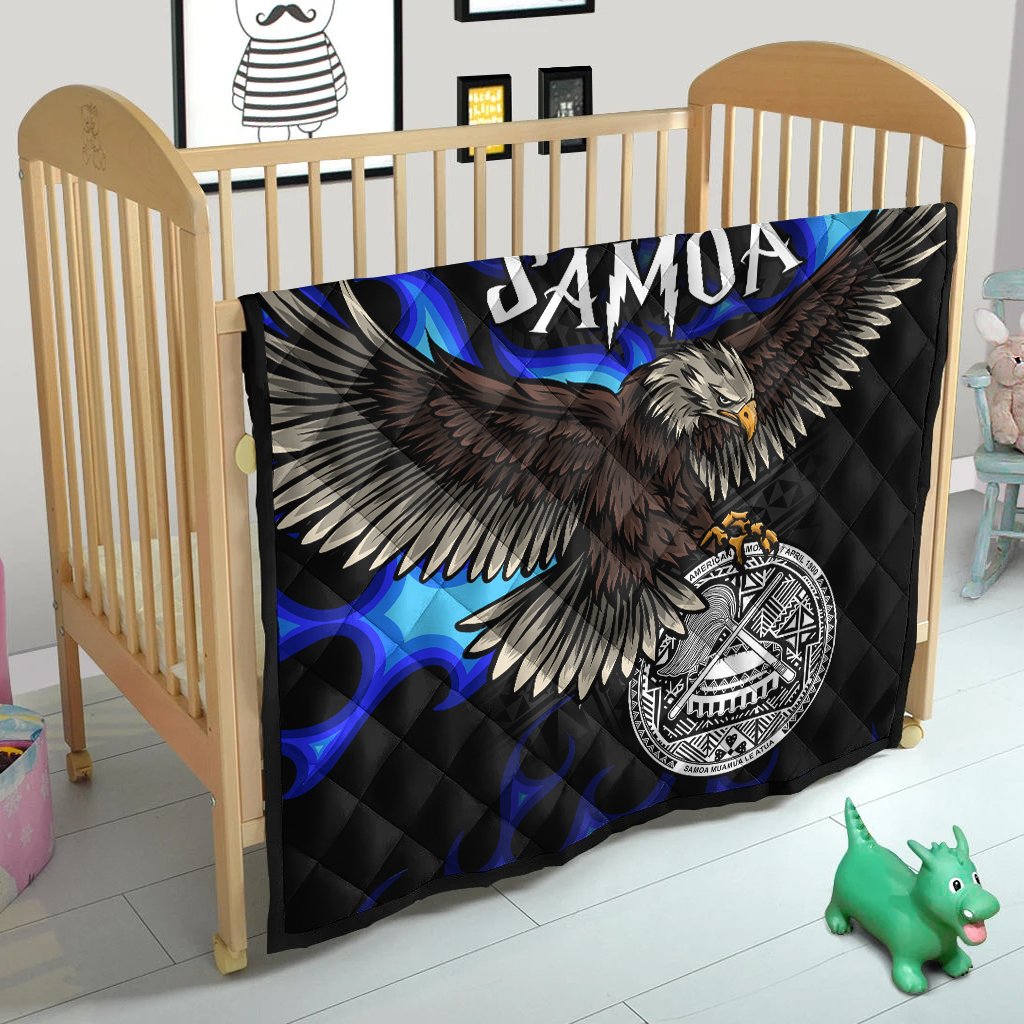 American Samoa Polynesian Premium Quilt - Eagle With Flame Blue - Polynesian Pride