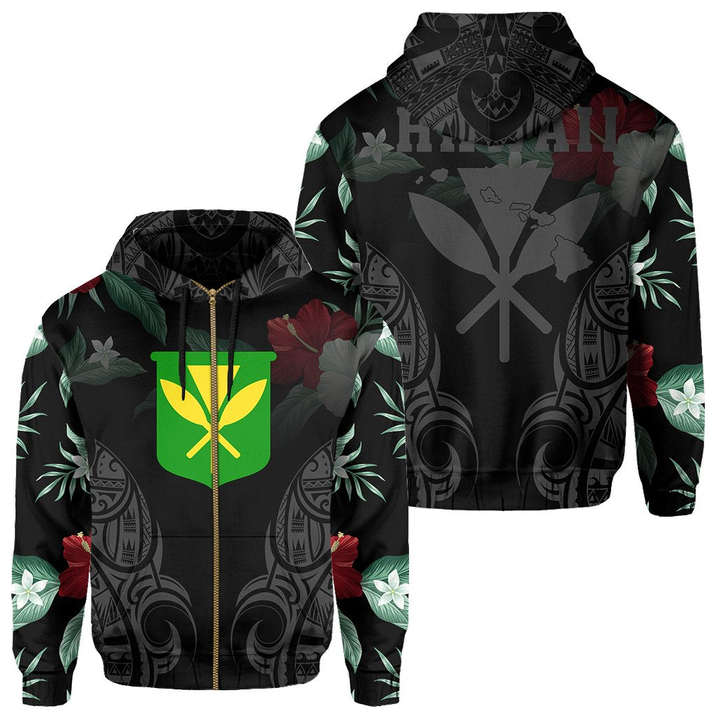 Polynesian Tropic Kanaka Maoli Hibiscus Hawaii Zip Hoodie Gray Unisex Gray - Polynesian Pride