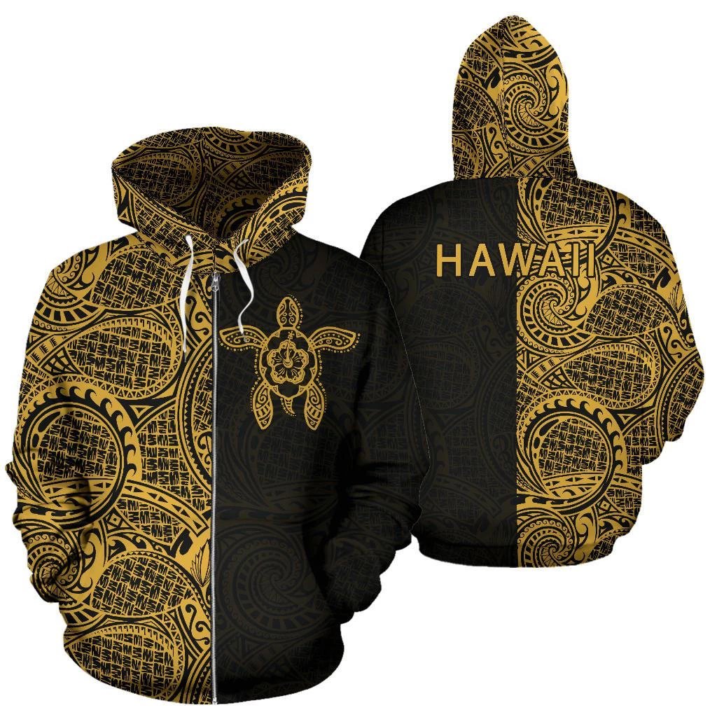 Turtle Hoodie Zip up Polynesian Half Style Unisex Gold - Polynesian Pride