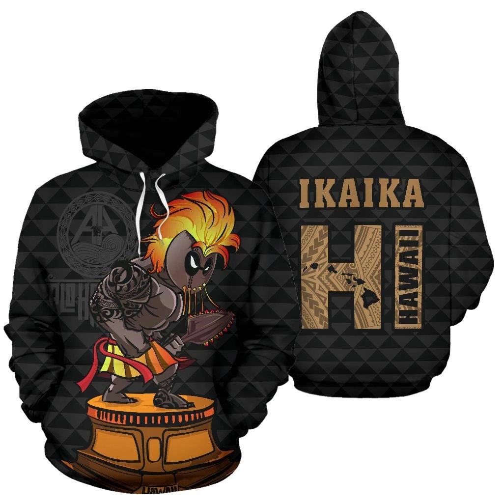 Hawaii Kakau Fighter Kanaka Warrior Hoodie Unisex Black - Polynesian Pride