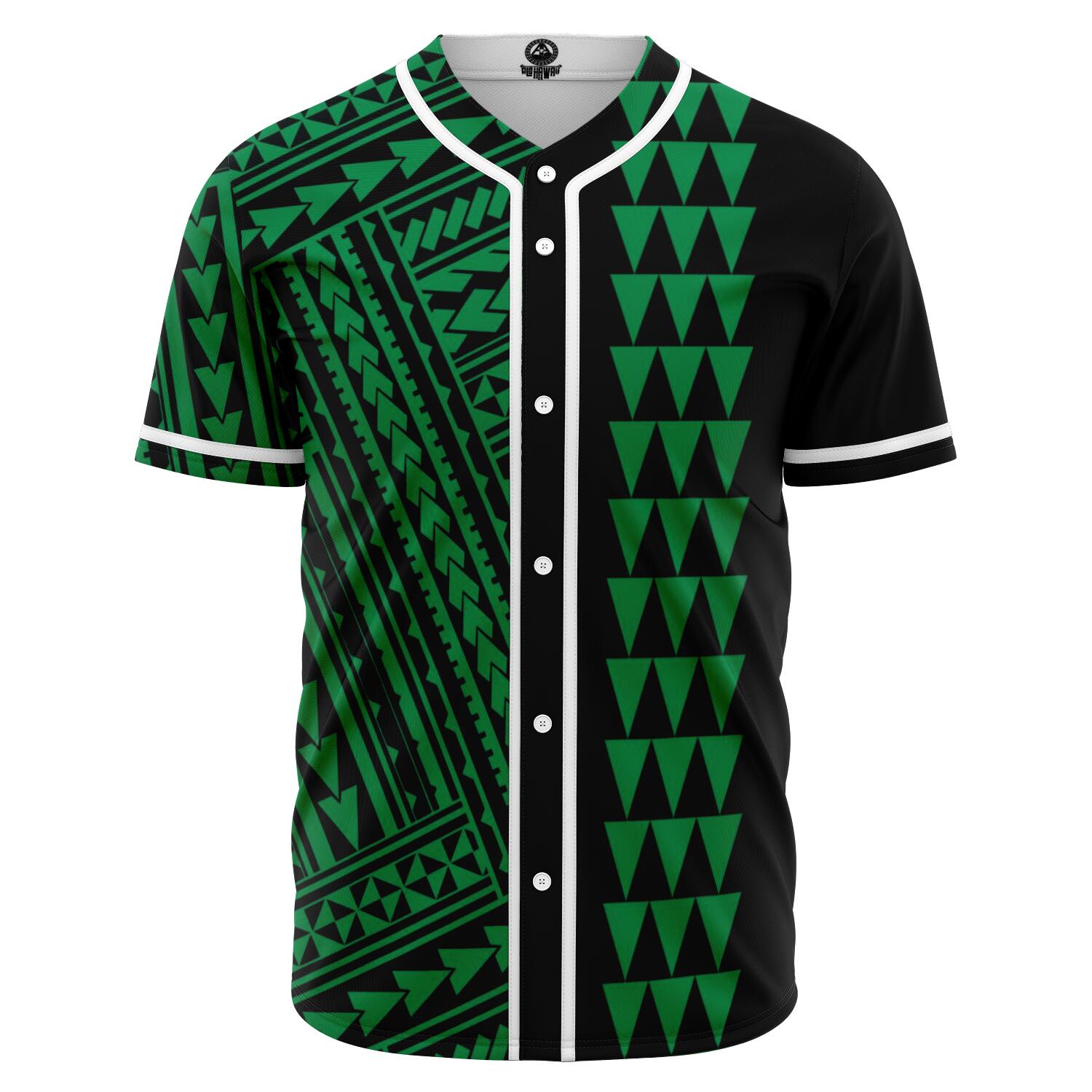 Hawaii Polynesian Kakau Baseball Jersey V.3 - Freestyle - Green Green - Polynesian Pride
